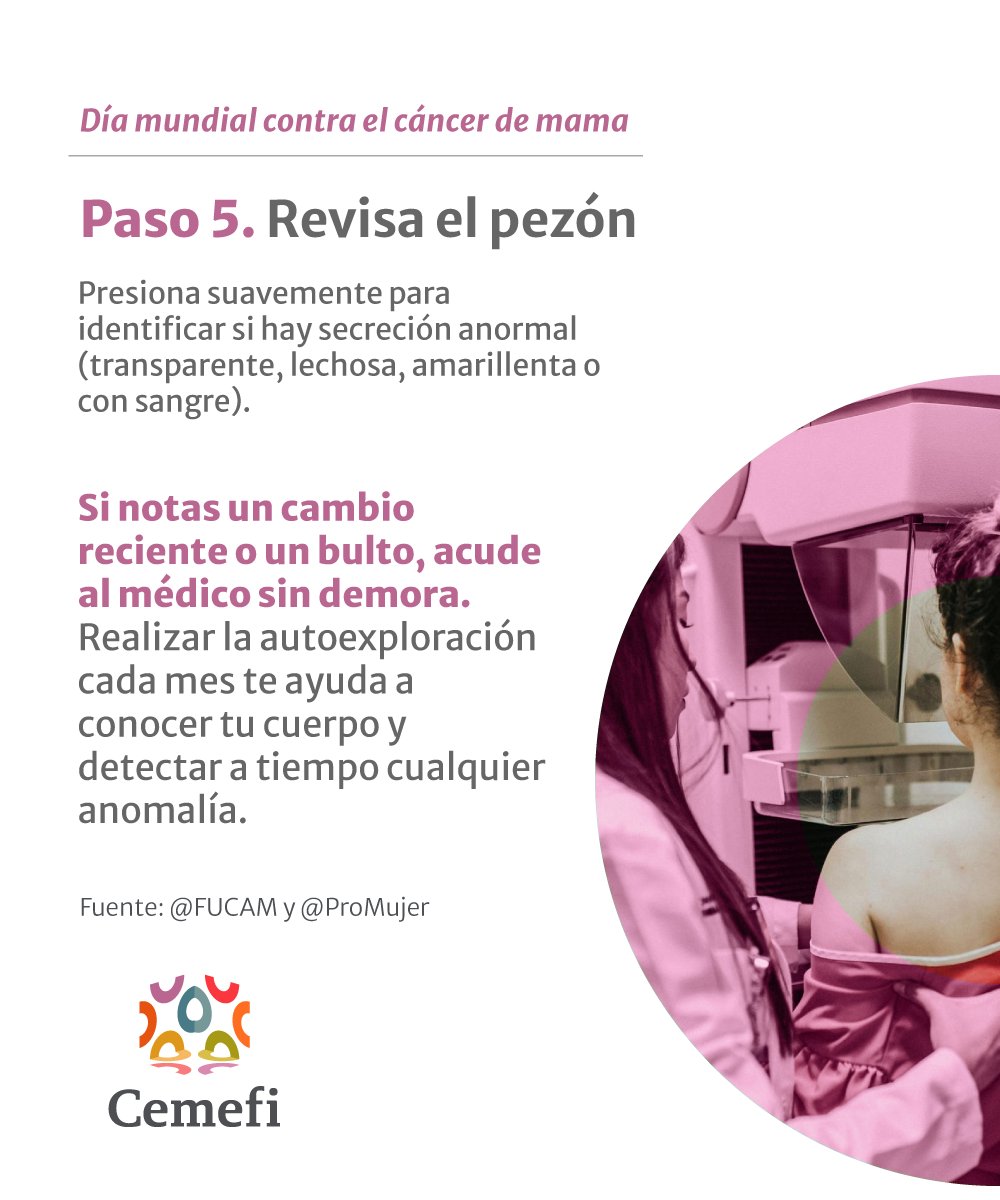 Centro Mexicano para la Filantropía (@cemefi) on Twitter photo 🎗️ En el Día Mundial de la Lucha contra el #CáncerDeMama, recuerda: la detección temprana puede salvar vidas. Y tú puedes comenzar con un paso simple: la autoexploración. 💗
Te compartimos 5 pasos clave para realizarla correctamente. 👇 🎗️ En el Día Mundial de la Lucha contra el #CáncerDeMama, recuerda: la detección temprana puede salvar vidas. Y tú puedes comenzar con un paso simple: la autoexploración. 💗
Te compartimos 5 pasos clave para realizarla correctamente. 👇