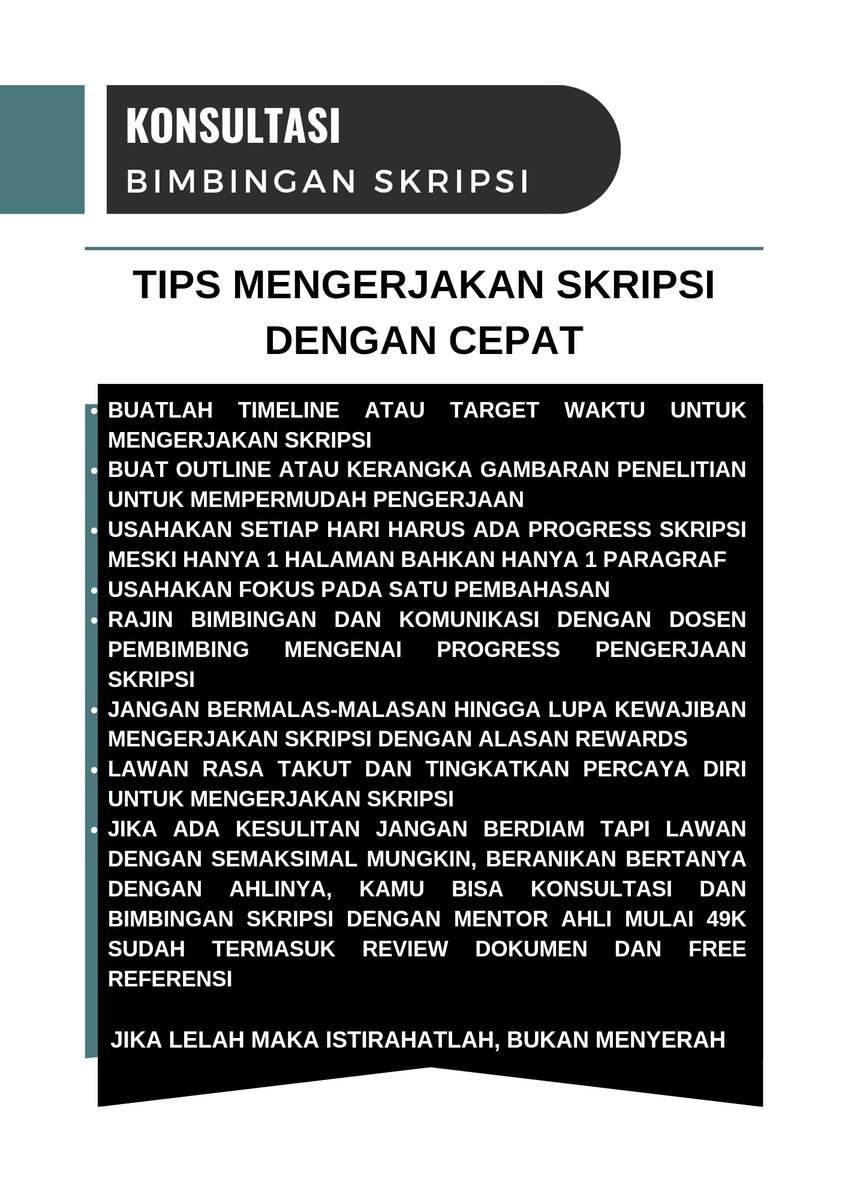 Skripsikululus's tweet photo. Jasa konsultasi dan bimbingan skripsi mulai 49K. Mentor akan membimbing step by step dan mengajarkan dari 0. Gladi sidang atau gladi sempro hanya 89K.
#skripsi #tentor #mentor #konsul #jasabimbingan #judulskripsi #caricuan #cariuang #zonacuan #zonauang #zonajajan #sempro #sidang https://t.co/7hVD4Lwmq0