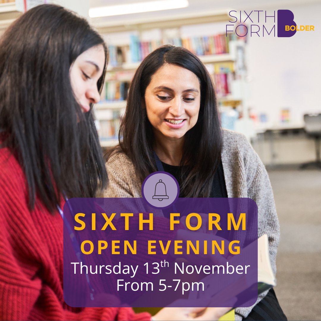 We offer a personalised experience where your strengths are recognised and nurtured, and your ambitions are supported every step of the way.

Find out more at our Open Evening on Thursday 13th November 5-7pm.

Book via:  bolderacademy.co.uk Image