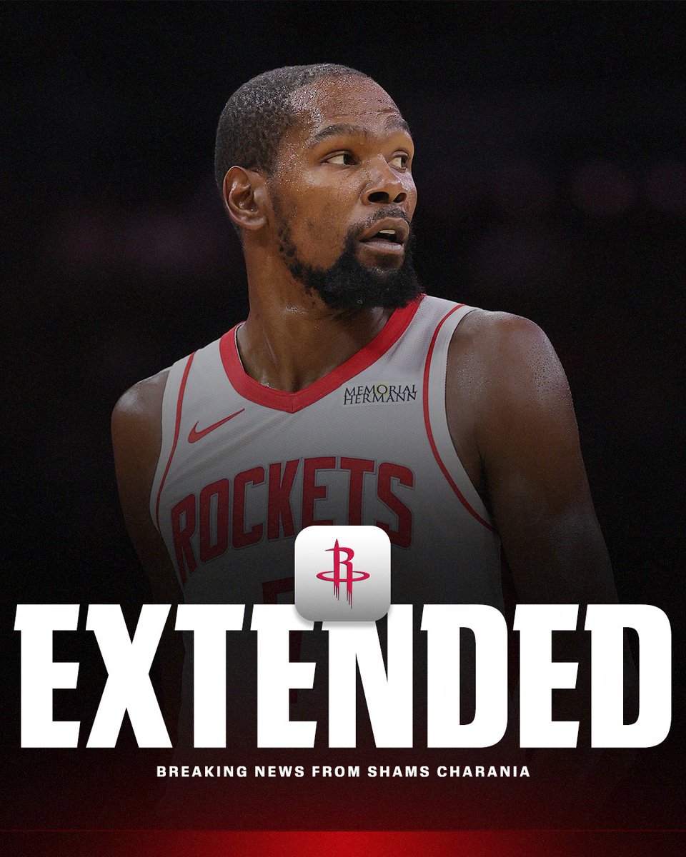 espn's tweet photo. Breaking: Kevin Durant has agreed to a two-year, $90 million contract extension with the Houston Rockets, his business partner and Boardroom CEO Rich Kleiman tells @ShamsCharania.

Get breaking news alerts from Shams through the ESPN app: https://t.co/QEjDpr2WVy https://t.co/IebMLXDgGG