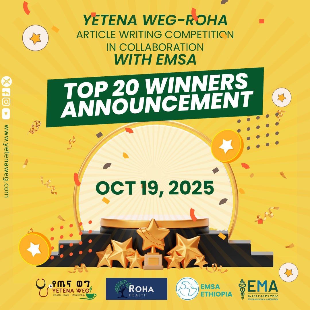 In one hour !
Announcing our <a href="/YetenaW/">Yetena Weg / የጤና ወግ</a> and Roha Health foundation article writing competition winners! 

<a href="/RohaMedCampus/">Roha Medical Campus</a> 

Come and support our winners! 
Register to join with this 

us02web.zoom.us/webinar/regist…