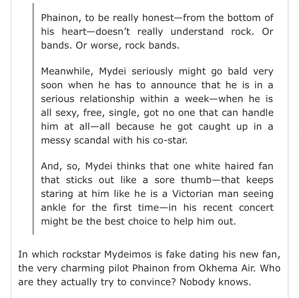 bawangbomgay's tweet image. sky high and the holy ground #phaidei
rockstar mydei got into a messy scandal and he needs someone to help him. and his choice lands on….?
rated E, 8k+ words
📌 archiveofourown.org/works/72746016…
very late day 5 — au jobs
pilot phainon x rockstar mydei ✈️🎸
#PhaideiWeek #PhaideiWeek2025