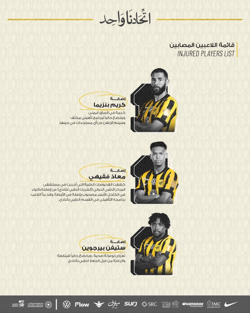 🚨🚨🚨🚨🚨🚨🚨— عاجـل :

نادي #الاتحاد يعلن اصابة كريم بنزيما وبيرغوين + معاذ فقيهي