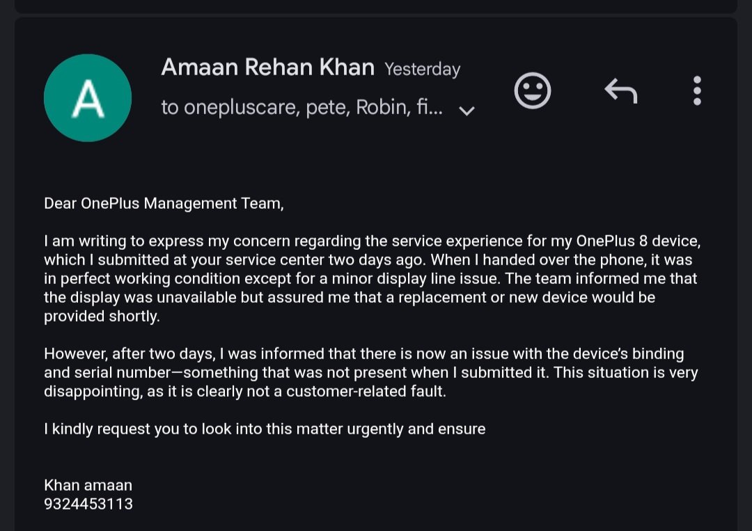 Amaank21's tweet image. @oneplus @OnePlus_Support @PeteLau @onepluscareIN

@OnePlus_IN your exchange program is a joke!
Offered one price for my #OnePlus8, reduced it at pickup &amp;amp; refused proper support for #OnePlus12R.
Stop misleading customers! #OnePlusScam #BadExperience