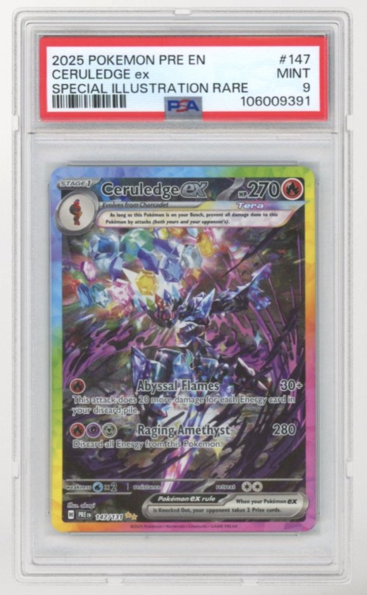🔥 Just snagged Ceruledge in PSA9 as my last snipe!

Sitting at 410/483 cards (84%) and feeling that Pokemon collector’s high 😎✨

What set are you chasing? 

#PokemonTCG 
#Ceruledge 
#WeekendGoals