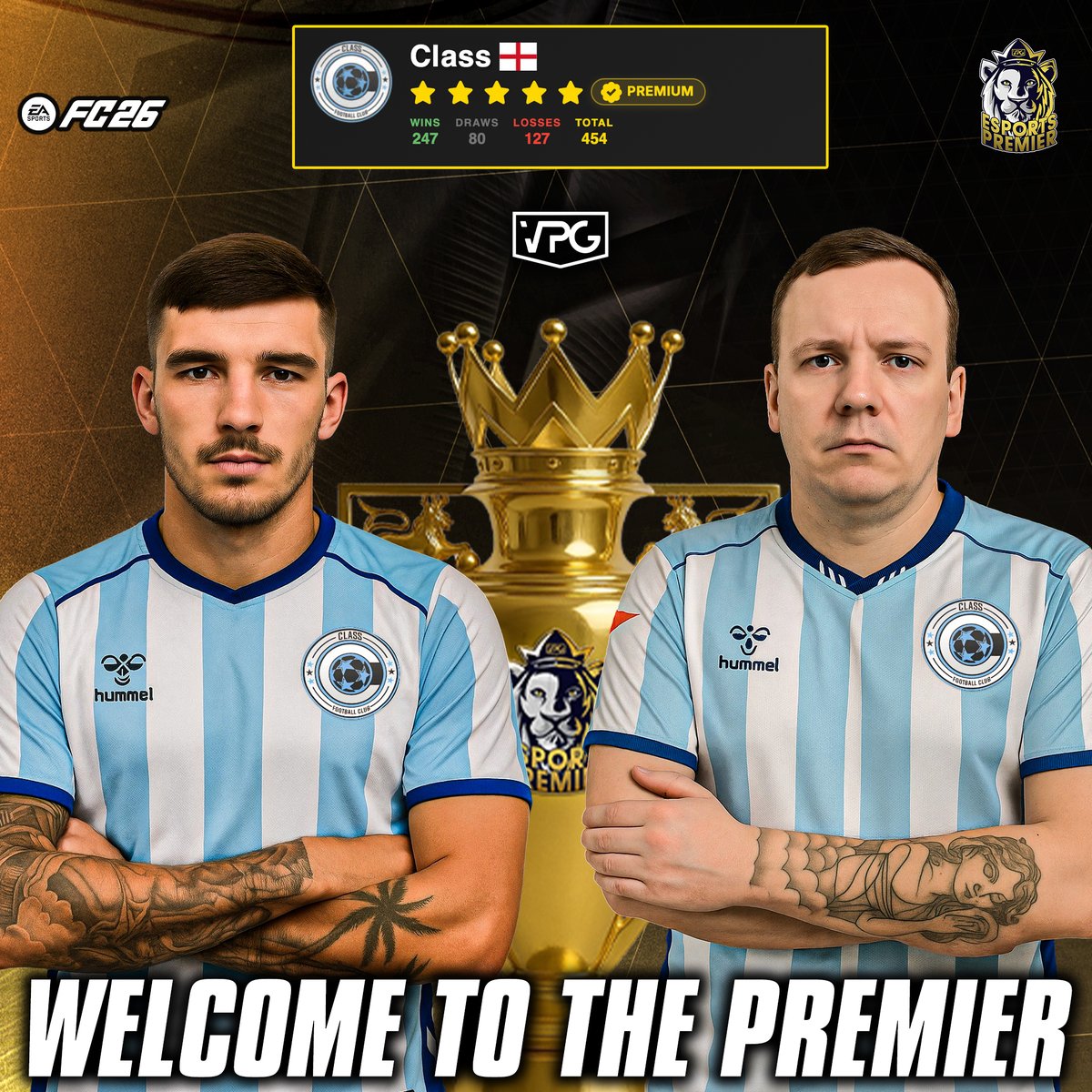 Welcome to the Esports Premier 🏆

The highest level of 11v11 esports on <a href="/EASPORTSFC/">EA SPORTS FC</a>!

🔥 Team Name: <a href="/ClassFIFA_/">Class</a> 🏴󠁧󠁢󠁥󠁮󠁧󠁿
📊 Record: GP 454, W 247, D 80, L 127. 

📜 History: A decade deep, same passion, same spark. Doyle’s men are ready to show the Premier what class really means.

💰