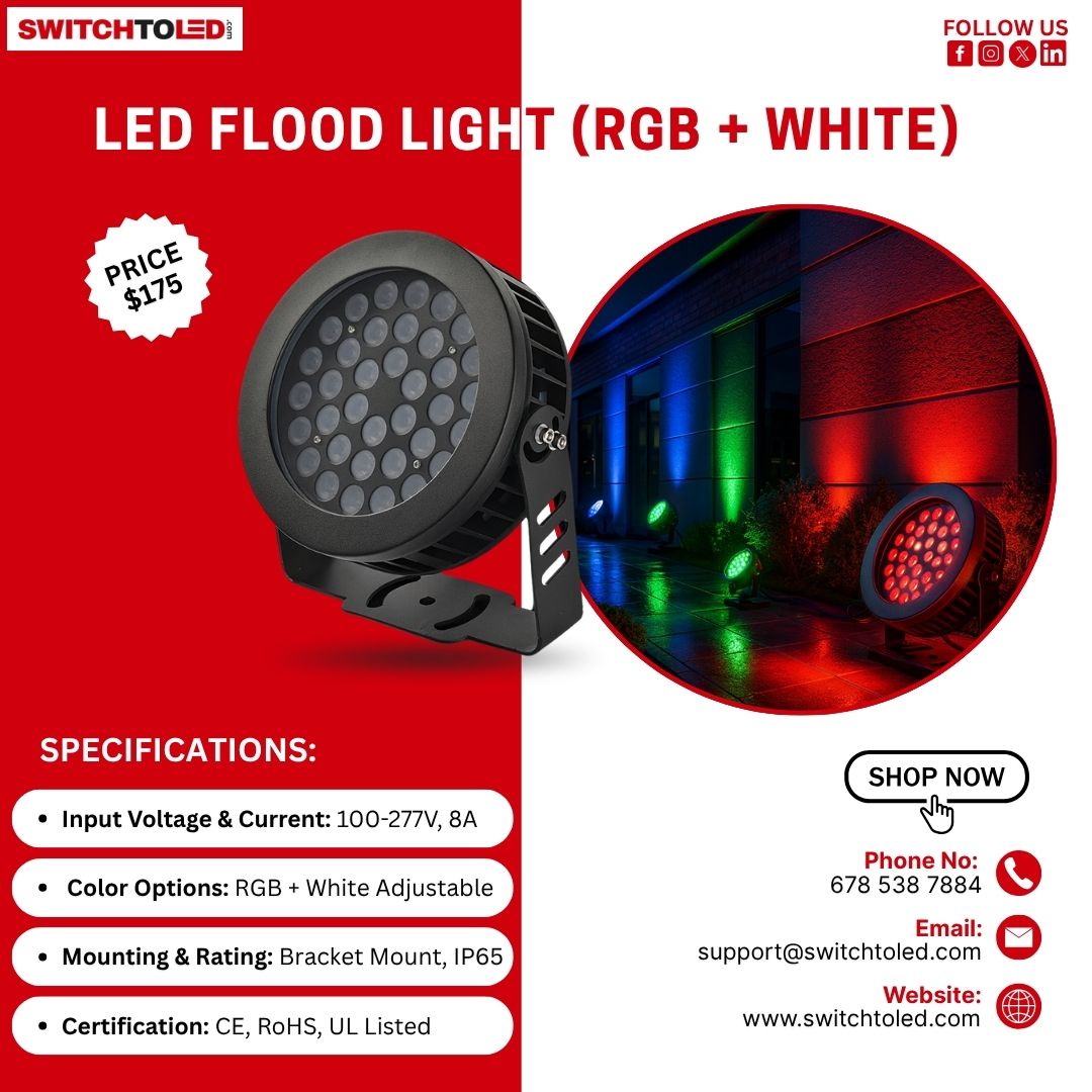 switchto_led's tweet image. Light Up in Color! 🌈
 Description:
Experience vibrant color control with RGB + White LED Flood Light — bright, weatherproof, and energy-efficient.
💡 Shop Now 👉 switchtoled.com
#LEDFloodLight #RGBLighting #OutdoorLED #SmartLighting #SwitchToLED