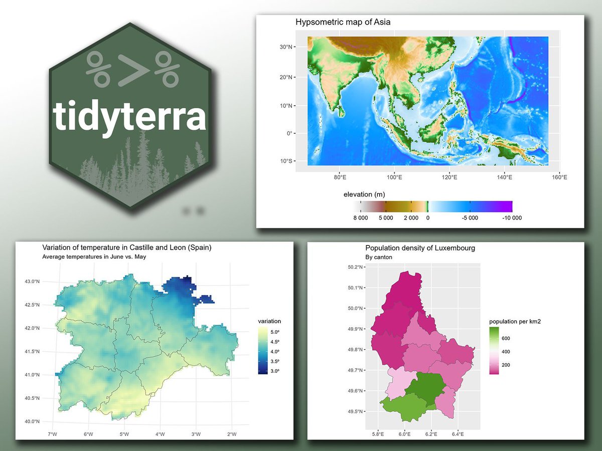 Looking to create stunning, data-rich maps in R? The tidyterra package makes it simple to integrate spatial data with ggplot2, bringing the power of the tidyverse to geospatial analysis. With tidyterra, you can work with spatial data just like any other data set in ggplot2.

✔️