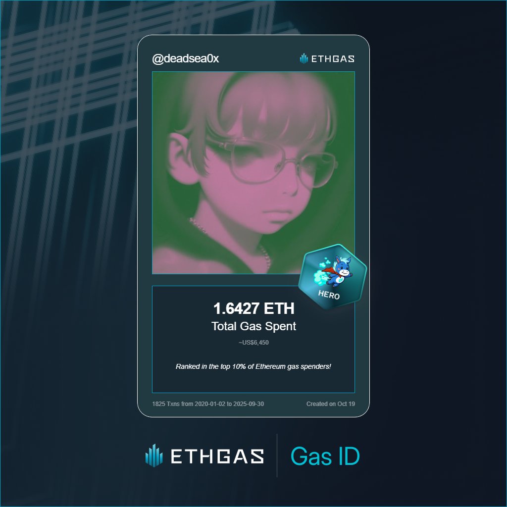 Discovered my Gas ID via ETHGas - turning my gas spend into rewards 🫘

As a Hero Jack, I've spent 1.6427 ETH on gas but earned 1000 Beans back.

Get your Gas ID and Beans here: ethgas.com/community/gas-…