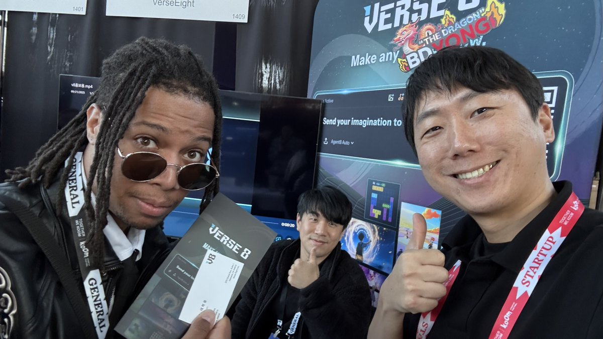 Verse_Eight's tweet image. We just wrapped up an amazing 3 days at KOOM Festival 2025 in NYC🇺🇸
From October 16 to 18, our team had the chance to share what Verse8 is all about: turning simple prompts into fully playable games. We hosted a presentation about the platform, ran live demos, and connected with…