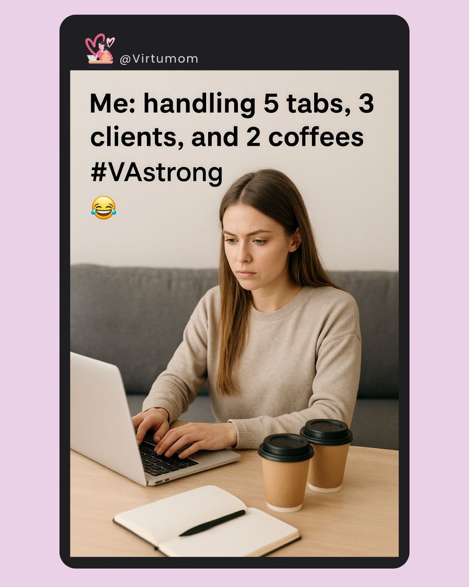 DenopolGladys's tweet photo. VA multitasking meme 

Me: handling 5 tabs, 3 clients, and 2 coffees ☕☕ 

Your to-do list doesn’t have to be this chaotic — I got you! 💼✨
DM me to lighten your load! 

#VAstrong
#RelatableVA 
#MultitaskingLife 
#WorkFromHomeVibes 
#VirtualAssistant https://t.co/lUSNpWYXDK
