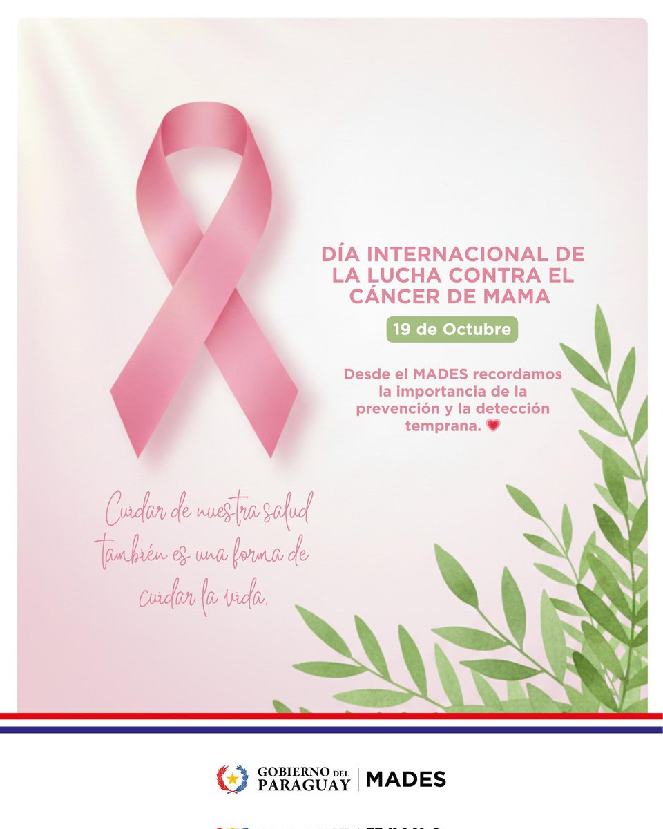mambiente_py's tweet image. Hoy, como cada 19 de octubre recordamos la importancia de la detección temprana, la prevención y el acompañamiento solidario. 

Cuidarnos y cuidar a quienes amamos salva vidas.