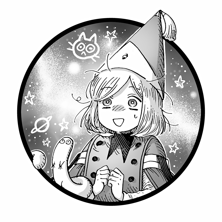 こちらは本好きのみ、とんがり帽子のみのセパレートイラスト。二人の世界を邪魔するわけにはいかないからね、ねっココちゃん…！🪐😺💫