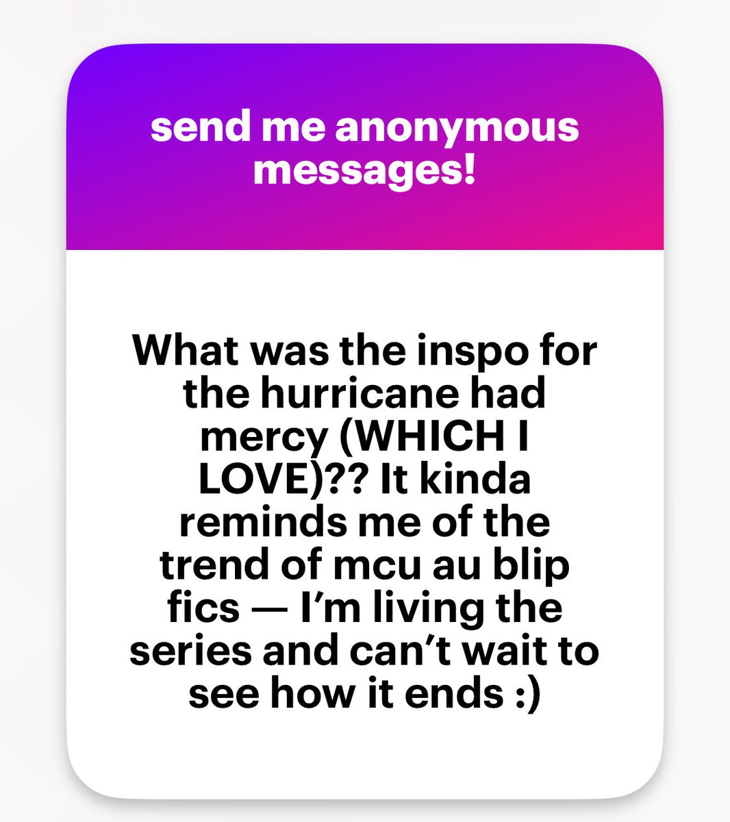 Thank you! And haha I already did my blip fic so not that. Basically it was originally a Bobby story only in my mind, inspired by a different I&amp;W song than the one I ultimately used in the title. But then the possibilities of the other four really hooked me