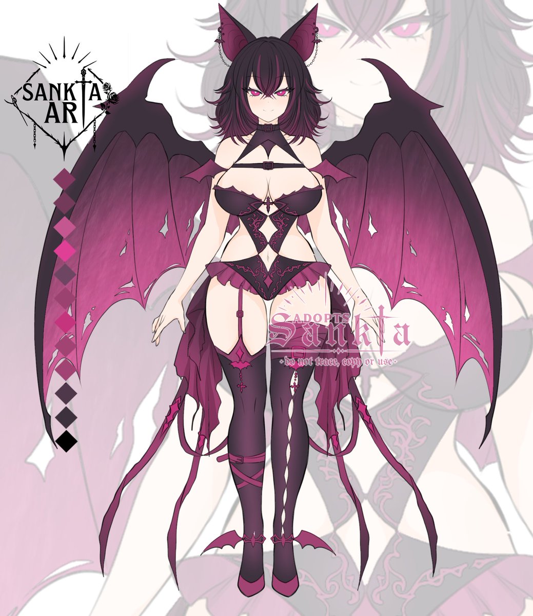「🦇💗Adoptober Day 19┆Bat Familiar🦇💗」

🏷️ Set Price Adoptable: $50 (Commercial Rights)

⌖ Design only (for OC, VTuber model, etc.)
⌖ No refunds &amp; Credit me always
⌖ Claim via Ko-fi (🔗)↓

. ݁₊ ⊹ . ݁♡ + ⟳ appreciated!
#adoptable #adoptables #characterdesign #adopt
