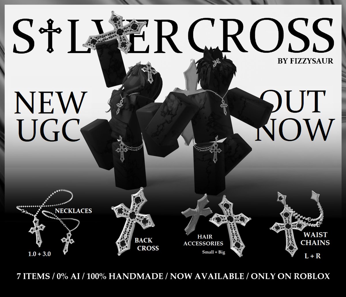fizzysaur's tweet image. ♱ SILVERCROSS SET ♱
NEW ROBLOX UGC OUT NOW:
roblox.com/catalog?Keywor…
#Roblox #RobloxArt #RobloxUGC #RobloxArtist