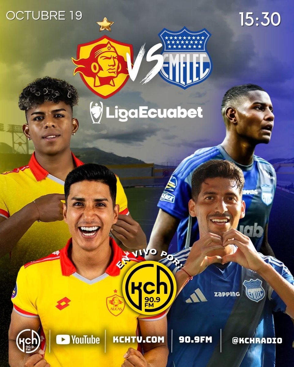 🔥🫵🏻🔵⚡️¡DUELO CRUCIAL EN QUITO!🔴🟡🫵🏻🔥

No te pierdas las emociones del partido por <a href="/kchradio/">KCH RADIO 90.9FM</a> 90.9 FM 📻 🎙️

. <a href="/Aucas45/">S. D. Aucas Oficial</a> ❤️💛 🆚 <a href="/CSEmelec/">Club Sport Emelec</a> 🔵⚡️

Relatos: <a href="/sguerrab90/">Santiago Guerra</a> - <a href="/nestorloor593/">Néstor Loor Allo</a> 

Comentarios: <a href="/Lleren52854Jose/">Jose Llerena</a> - <a href="/GaboSolorzanoEc/">Gabriel Solorzano</a> 

Informes: <a href="/evemurillo9/">Eve Murillo</a> 

UNA RADIO SIN