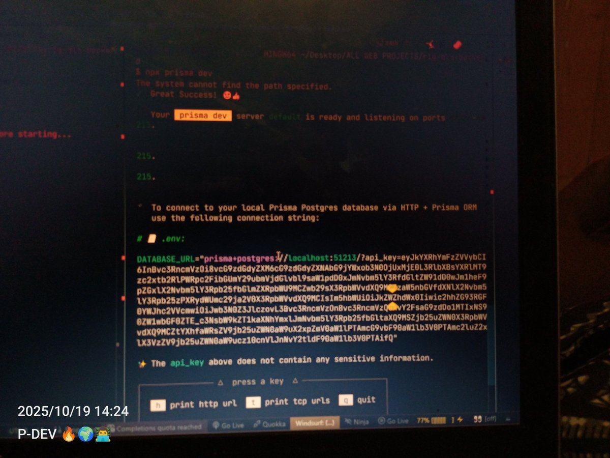 codewithpdev's tweet image. I Love this @prisma client's New Update verison 6.x ...
@prisma now gives us a local Postgres server out of the box
We can now run Built in local postgres server with just npx prisma dev
And Very easy to setup by running npx prisma init - This will give you a ready schema file
