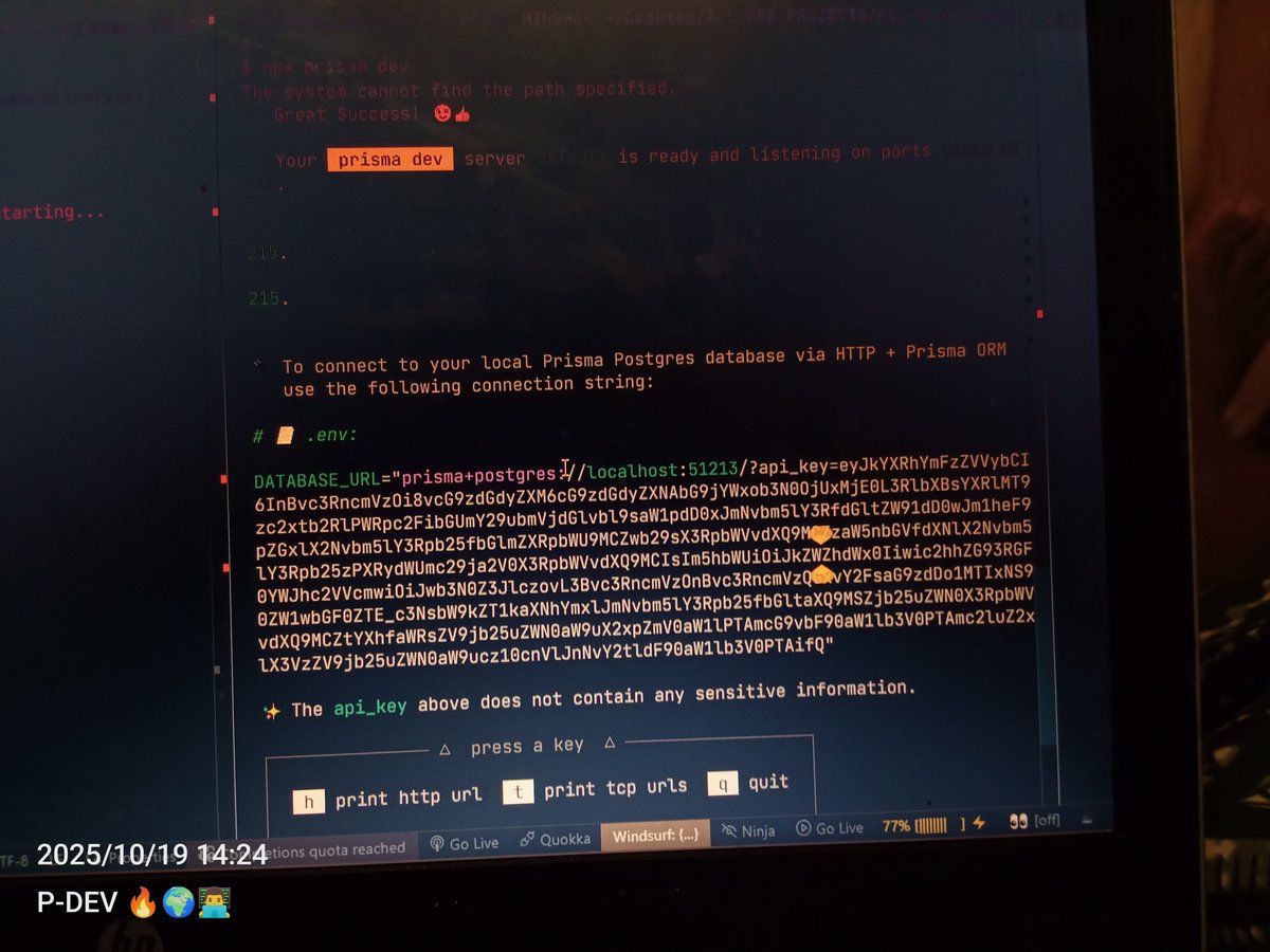 codewithpdev's tweet image. I Love this @prisma client's New Update verison 6.x ...
@prisma now gives us a local Postgres server out of the box
We can now run Built in local postgres server with just npx prisma dev
And Very easy to setup by running npx prisma init - This will give you a ready schema file