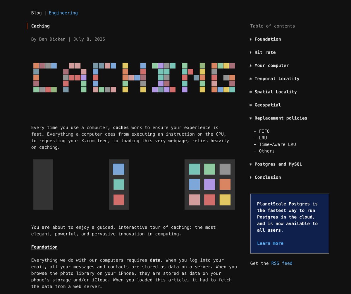 vivekgalatage's tweet image. Caching by @BenjDicken
As the author says, "... this article barely scratches the surface of caching ...", caching is a fascinating and exciting concept.
Read this interactive article, and also the case studies at the end of the article.
planetscale.com/blog/caching