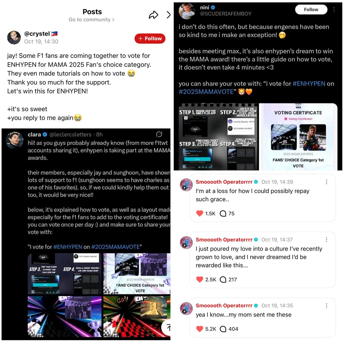 Jay on F1 fans joining engenes to vote enhypen on  2025 MAMA Awards:

"I just poured my love into a culture I’ve recently grown to love, and I never dreamed I’d be rewarded like this. I’m at a loss for how I could possibly repay such grace."  OMG JAY 😭😭😭