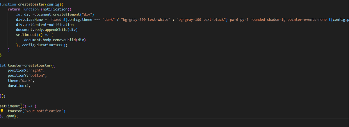 Rudra_ps_'s tweet image. created a toaster notification using closures in JS
#webdev #buildinpublic #javascriptlearning