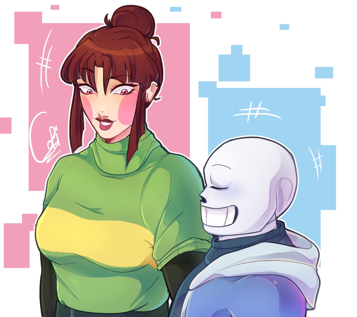 CapiArts's tweet image. Dibujo chans, sans se hizo más enano....necesidades del guion #sans #chara #chans #Undertale #shipping #ship