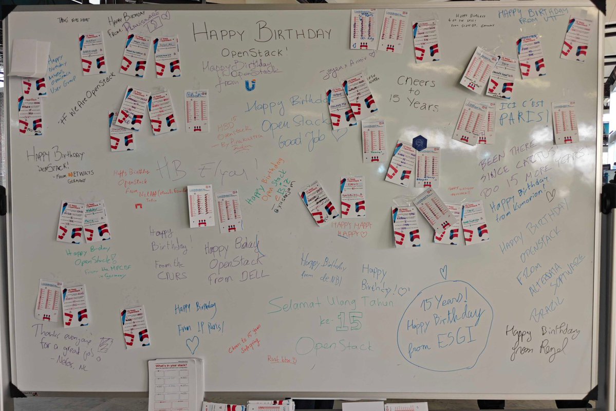 OpenStack's tweet image. The #OpenStack 15th birthday was celebrated this week at the #OpenInfraSummit Europe. Thank you to everyone for the birthday wishes! We are so proud of this community and what we have built, together. #WeAreOpenStack