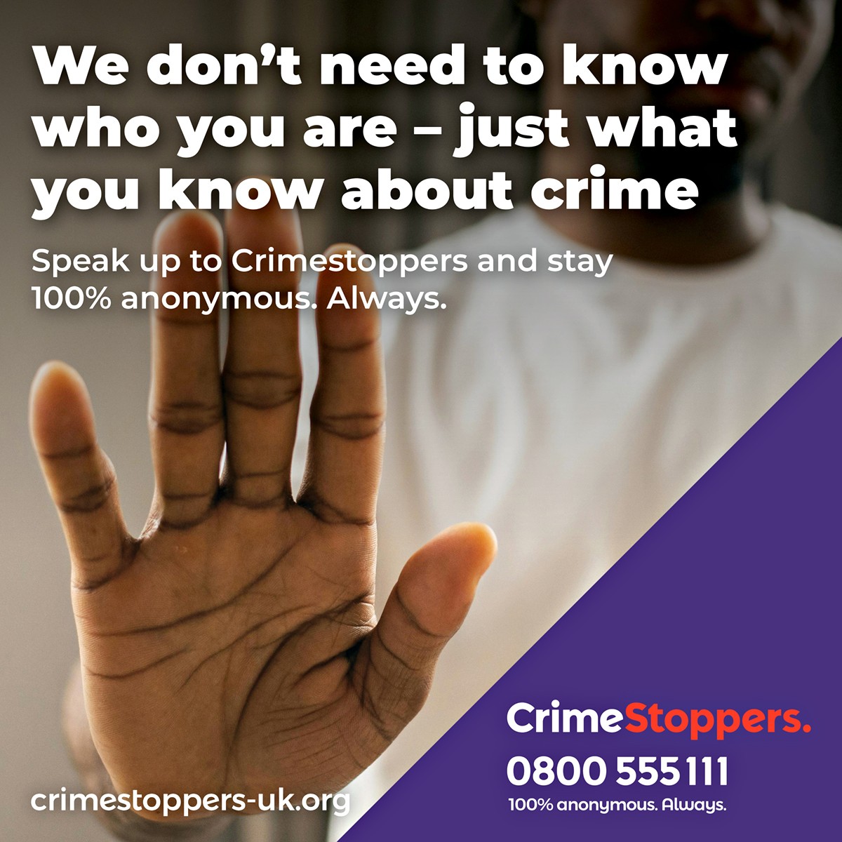 CS_Glos's tweet image. Anonymous information can help keep the streets of #Gloucestershire safe.     

Talk to our independent charity and tell us what you know - 100% anonymous. Always.  

☎️ 0800 555 111 
💻crimestoppers-uk.org 

#Crimestoppers #TellUsWhatYouKnow #StaySafe