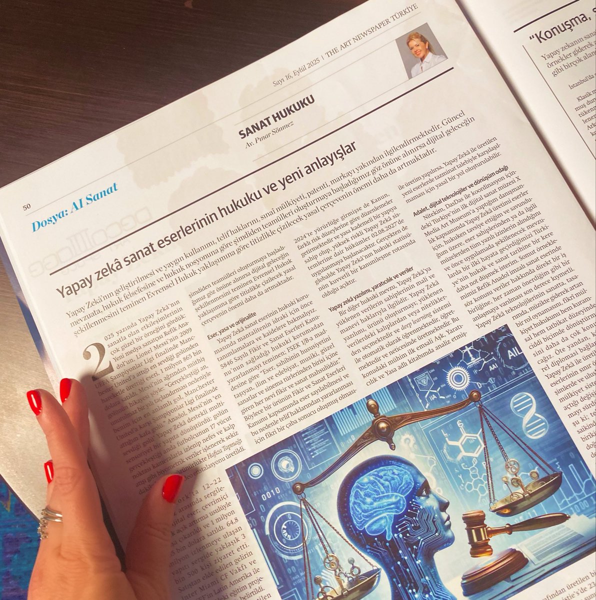 ‘#YapayZeka Sanat Eserlerinin Hukuku ve Yeni Anlayışlar’ - #TANT #TheArtNewspaperTürkiye’ye yazdım 
⚖️🖋️🗞️

➡️ Yapay Zekâ’nın hukuki statüsü ve #DijitalSanat
➡️ Orijinalite, Yasa ve Adalet
➡️ Uluslararası Yasal Çerçevede Yeni Kavrayışlar

#SanatHukuku #FikriMülkiyet #AI 🚀