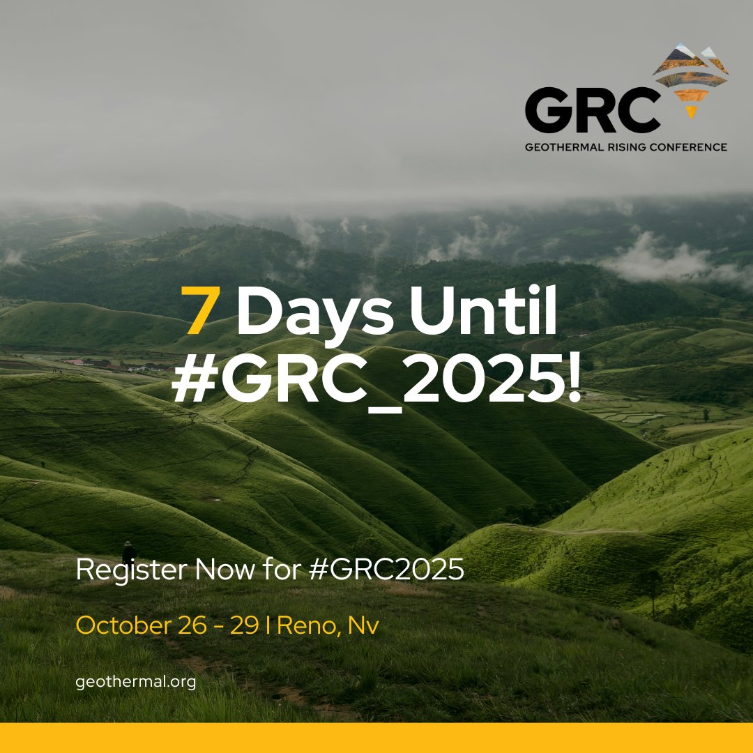 Just 7 days until innovators, researchers, and industry leaders gather in Reno for #GRC2025! Get ready for:

 -Global perspectives
 -Hands-on workshops &amp; field trips
 -Panels with leading experts
 -Networking across the industry

Register now: na2.hubs.ly/H01GR4G0