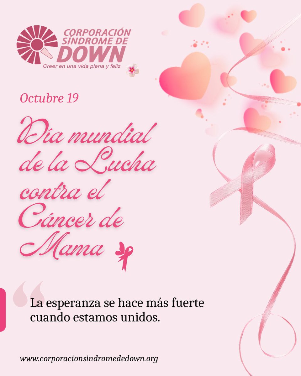 corpdown's tweet image. 💗 Hoy recordamos que la detección temprana salva vidas. En la Corporación Síndrome de Down nos unimos a esta lucha con esperanza, amor y apoyo a todas las mujeres que enfrentan el cáncer de mama.

#DíaMundialDelCáncerDeMama #Prevención #EsperanzaRosa @corpdown