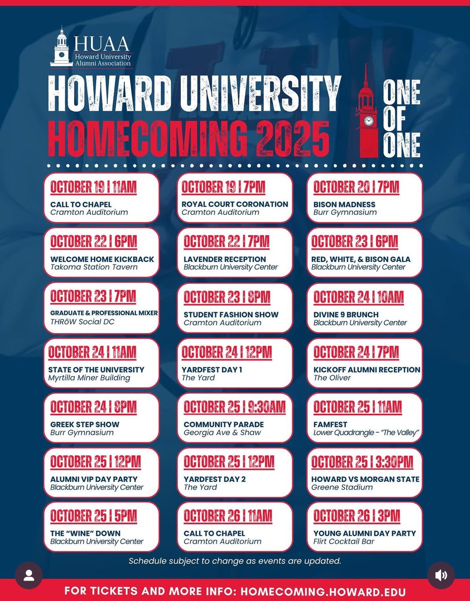 erlee0217's tweet image. Howard Homecoming is here and there’s a lot to do! 

Here’s the master schedule of events!
