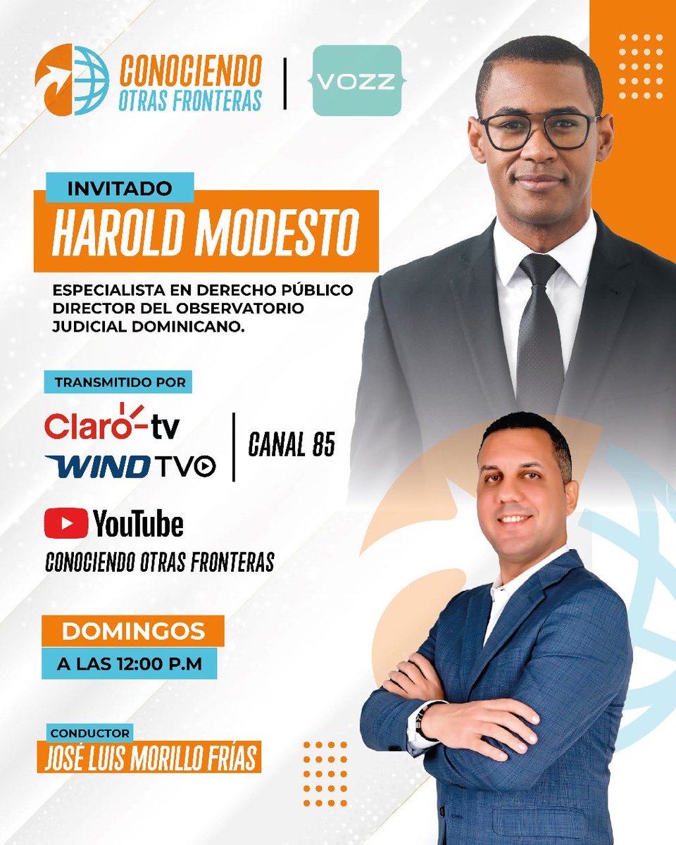 Hoy en #ConociendoOtrasFronteras nuestro director <a href="/HaroldModestoS/">Harold Modesto</a>, comparte sus reflexiones sobre el #NuevoCódigoPenal, la justicia dominicana y la institucionalidad del país. 🇩🇴⚖️
🕛 Domingo | 12:00 p. m.
📺 Claro TV / Wind TV / YouTube
<a href="/jlmorillofrias/">José Luis Morillo Frías</a> <a href="/FUNGLODE/">FUNGLODE</a>
