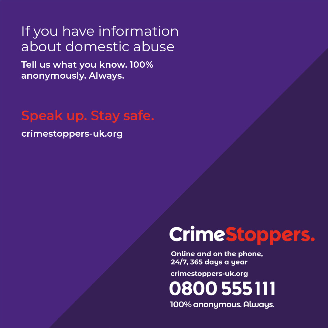 CS_Glos's tweet image. There is no reason for abuse.  

If you know or suspect someone in #Gloucestershire is in a dangerous situation, you can tell our charity what you know 100% anonymously.  

Click here to speak up: bit.ly/3WcF7Cf

#Crimestoppers #DomesticAbuse #TellUsWhatYouKnow