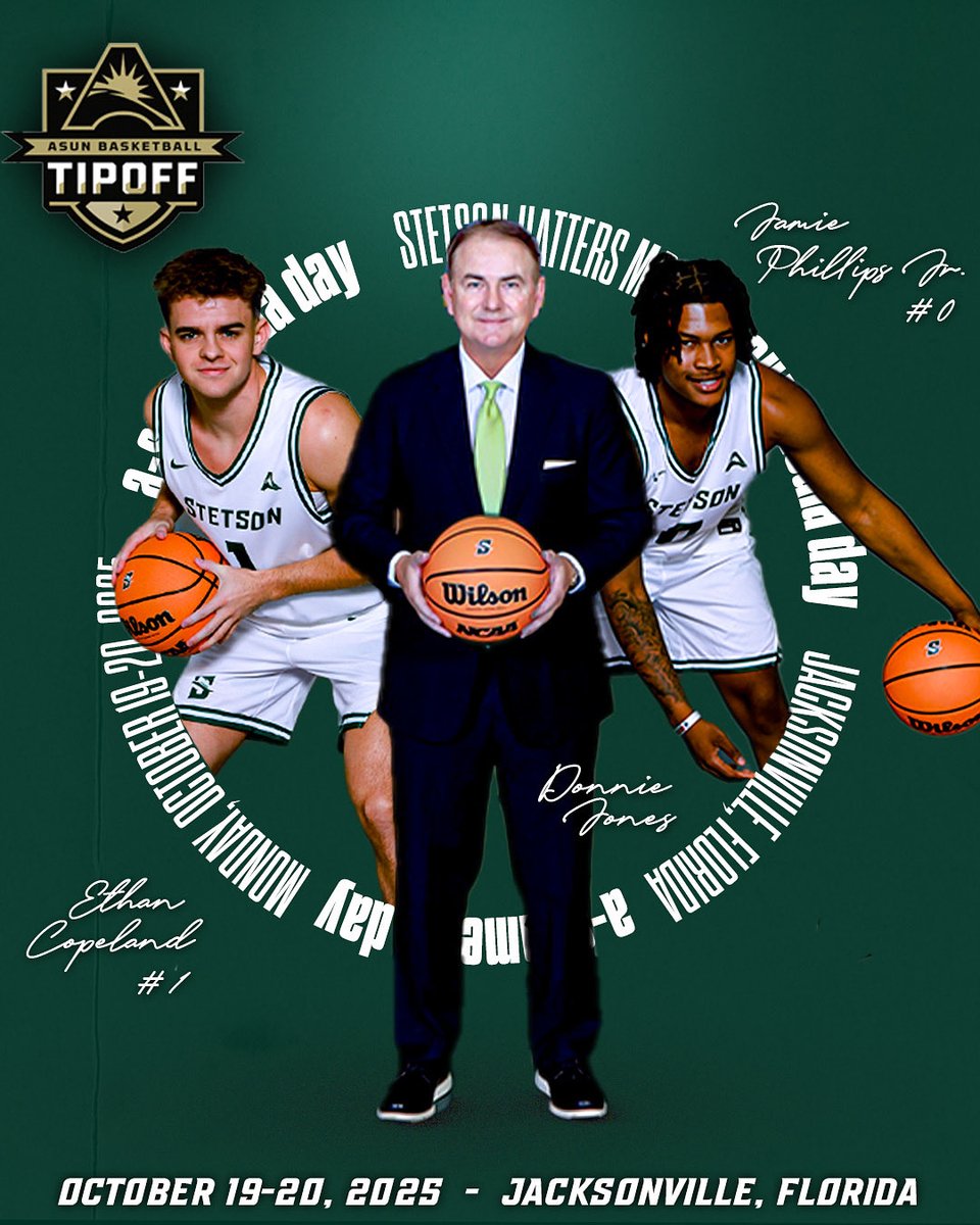 A-Sun Media Days tip-off today! Jamie Phillips Jr and Ethan Copeland join Coach Donnie Jones in Jacksonville, FL 
#AllHats 🎩