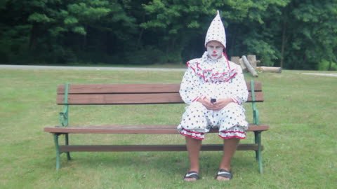 Whatever happened to the roaming clown gangs that bothered everybody?
This guy’s still waiting for the next gig.