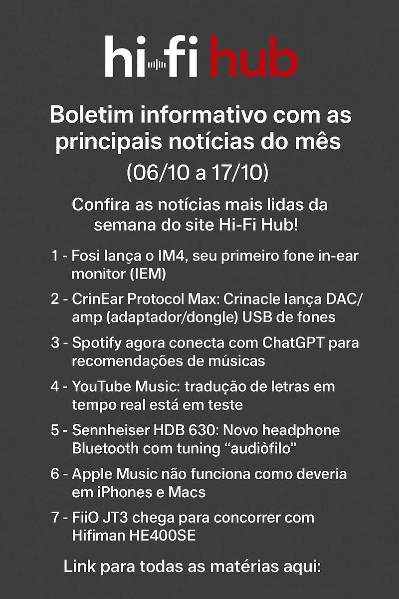 Vitor_Valeri's tweet photo. [Boletim informativo com as principais notícias do mês] (06/10 a 17/10)

1 - Fosi lança o IM4, seu primeiro fone in-ear monitor (IEM)

https://t.co/7ywTR3jfXn

2 - CrinEar Protocol Max: Crinacle lança DAC/amp (adaptador/dongle) USB de fones

https://t.co/23nvP56nHi https://t.co/PkvBskaNCT
