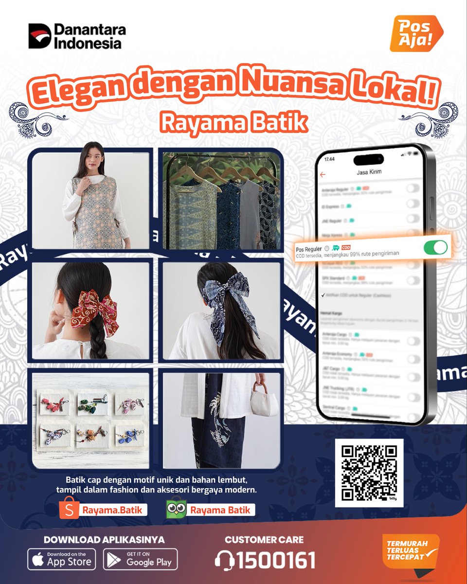 Cinta Budaya, Cinta Produk Lokal! 📦👗

Dengan nuansa Nusantara yang khas namun tetap stylish, Rayama Batik hadir dengan berbagai koleksi — mulai dari kain batik motif cap, doby, viscose, hingga beragam aksesori berbahan batik. ✨

Rayama Batik sudah pake jasa PosAja, kalau kamu