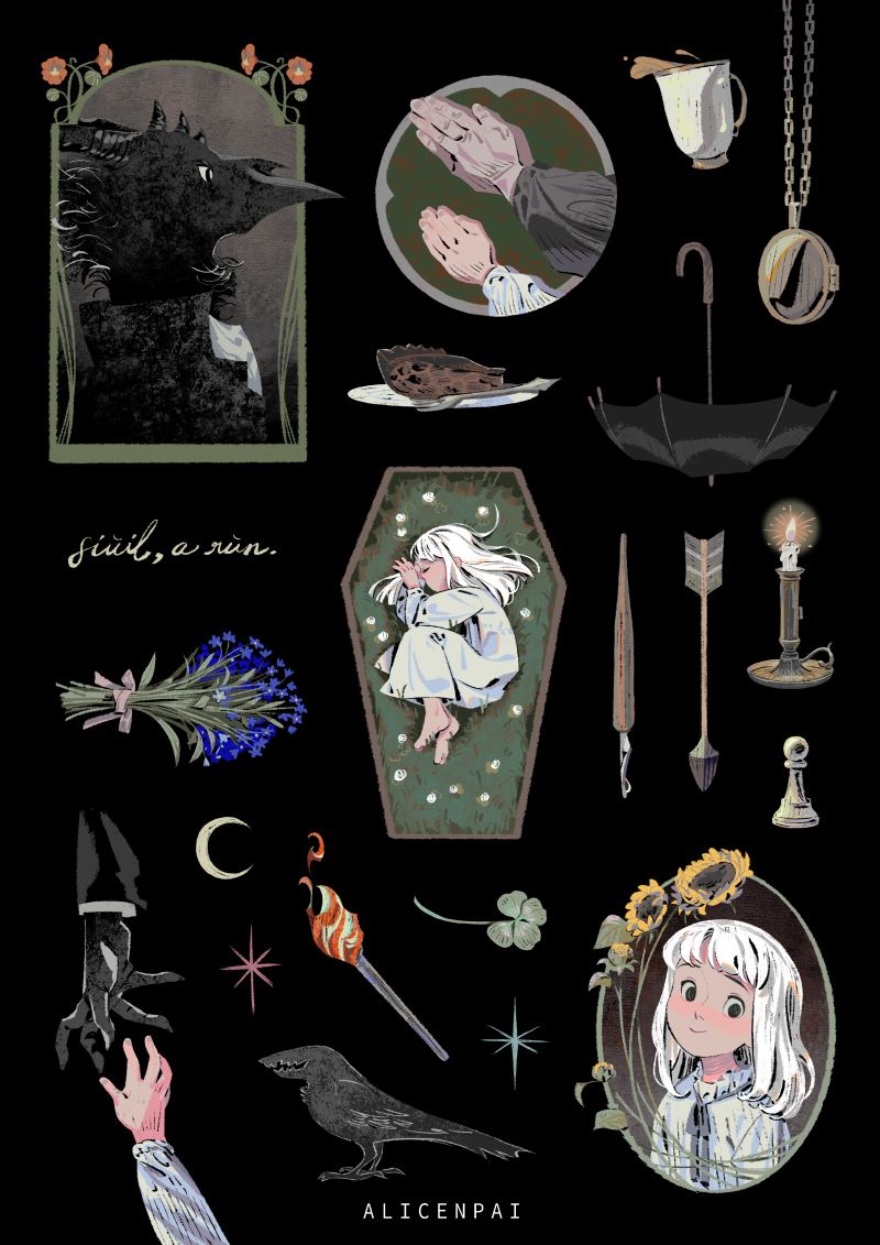 alicenpai's tweet photo. can finally put these together..! i'm weak for gothic themes, fairytales, and vintage ads 🥹🌟🖤🤍 #PortfolioDay https://t.co/BqmmSYkfJv
