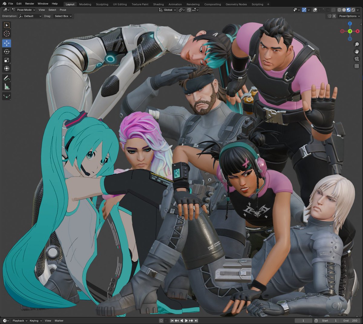 The AEROSAI Squad, but I decided to pose them all :3 🩵