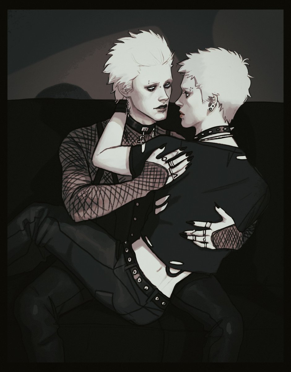 storytellering's tweet photo. VN week, day 7 - AU 
finishing this week up on some goth au, which is always very near and dear to my heart 🖤 #verneroweek2025 #dmcvn #dmcnv https://t.co/pzx48MtQyr