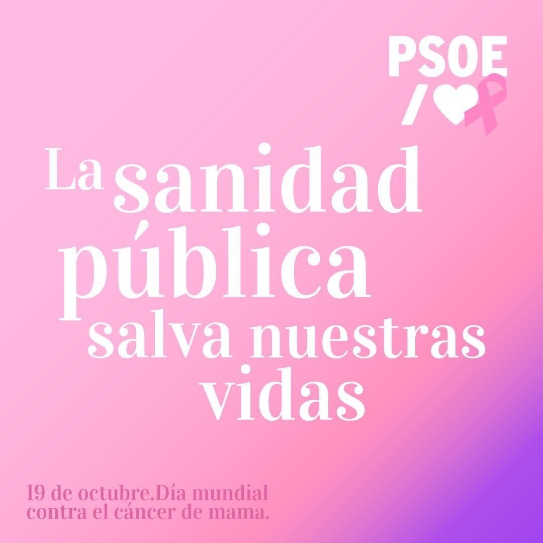 🌷DÍA MUNDIAL CONTRA EL CÁNCER DE MAMA
🗓️19 de Octubre

🩷La prevención y el diagnóstico temprano son armas potentes para la lucha contra el cáncer de mama.

💶La inversión en sanidad pública es garantía para tod@s.

🩷LA SANIDAD PÚBLICA SALVA VIDAS