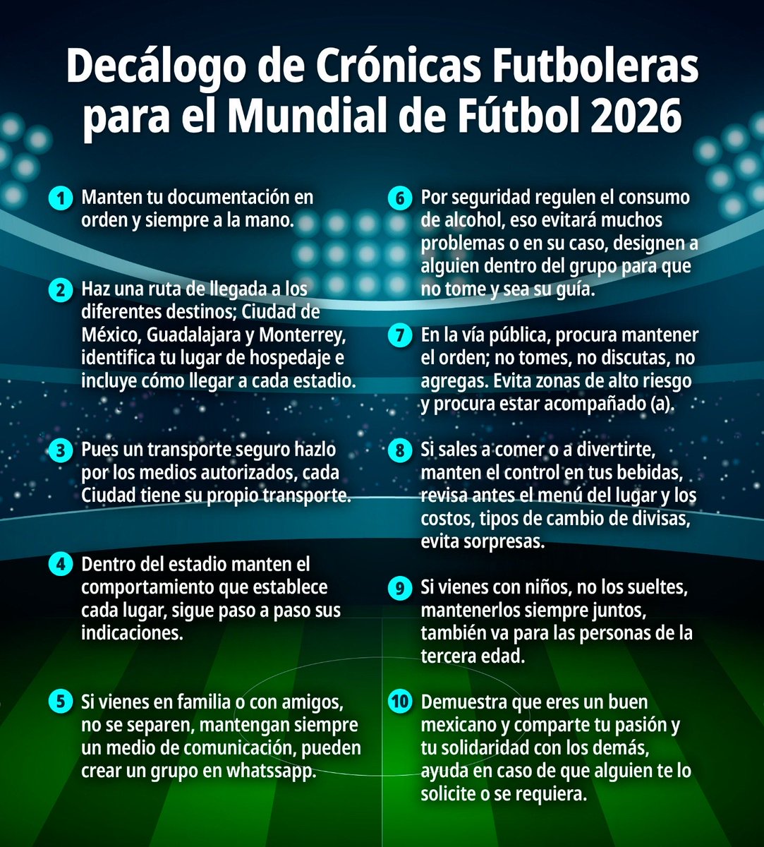El ⚽️ rodará en el próximo mundial de fútbol 2026.
En Crónicas Futboleras les proponemos este decálogo.
⁦<a href="/cronicabanqueta/">Crónicas de Banqueta</a>⁩ ⁦<a href="/REPORTINQUIETO/">REPORTINQUIETO 🇲🇽💫</a>⁩ ⁦<a href="/Jaazandrain/">Jaaz & rain</a>⁩ 
⁦<a href="/Elbalonrueda02/">El Balón Rueda</a>⁩ ⁦<a href="/NOTICHILANGO/">NOTICHILANGO</a>⁩ 
#Mundial2026
#PeponeProductions🎙️🇲🇽