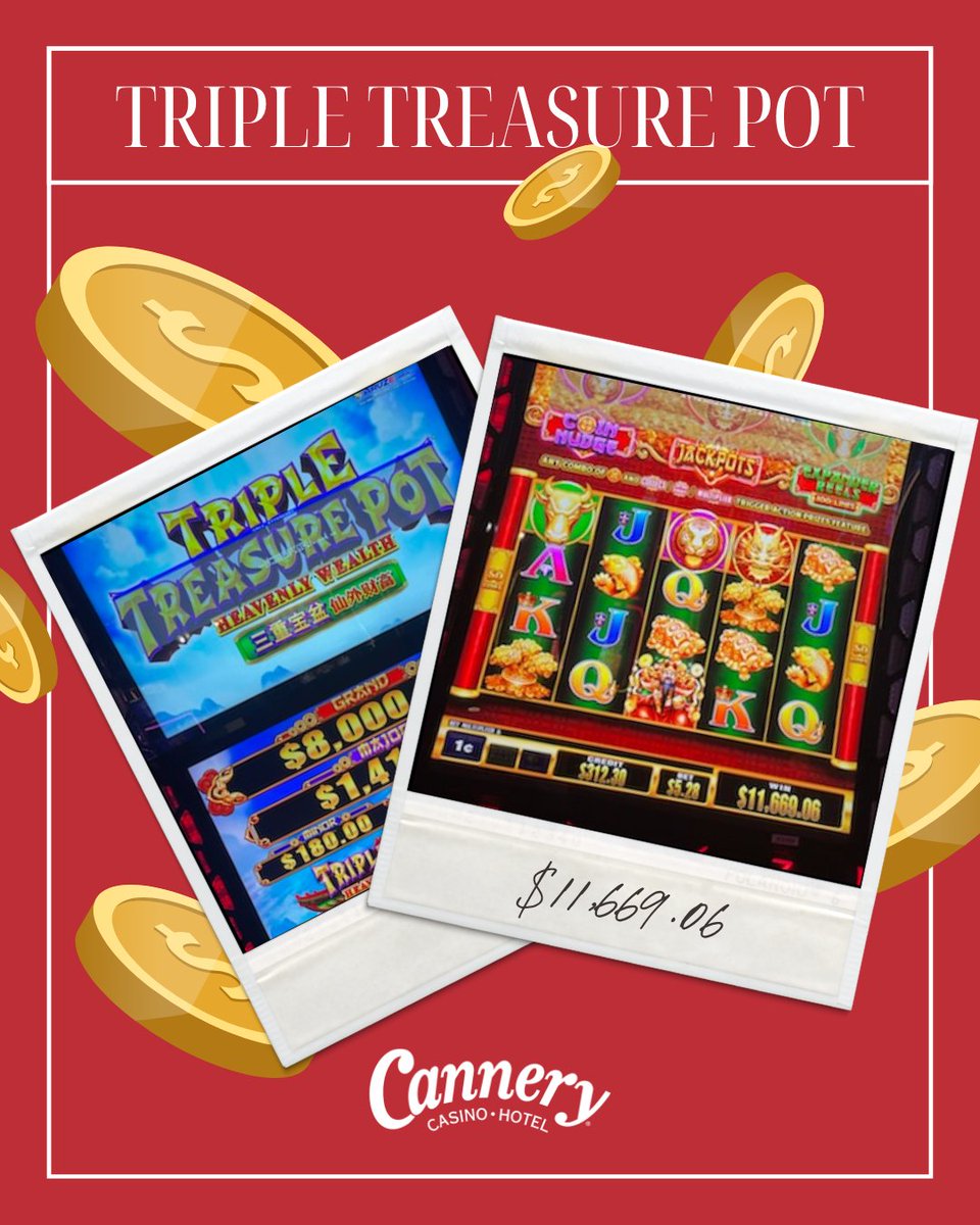 CanneryCasino's tweet image. Big win alert! 💰🎉 Congratulations to our lucky guest who hit $11,669.06 playing Triple Treasure Pot, all from a $5.28 bet! 🌟 You never know when the next big spin will strike. 

Will you be our next jackpot winner? 🎰 

#CanneryCasino #JackpotWinner