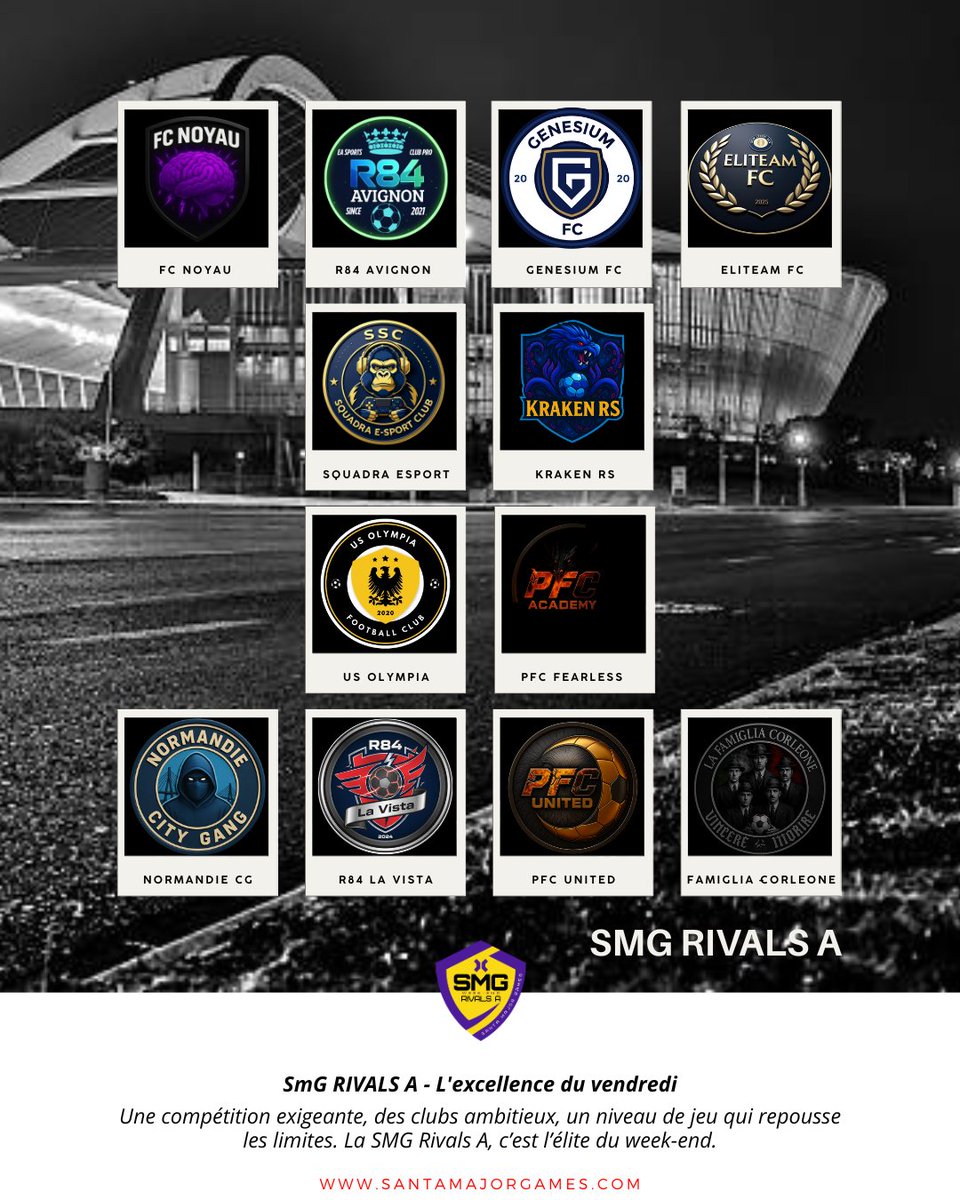 SMG RIVALS A – L’excellence du vendredi ⚡
Découvrez les clubs qui vont enflammer la saison #SMGRivalsA 

Une compétition exigeante, des clubs ambitieux et un niveau de jeu qui repousse les limites.
La #SMGRivalsA, c’est l’élite du week-end.

🔗 santamajorgames.com