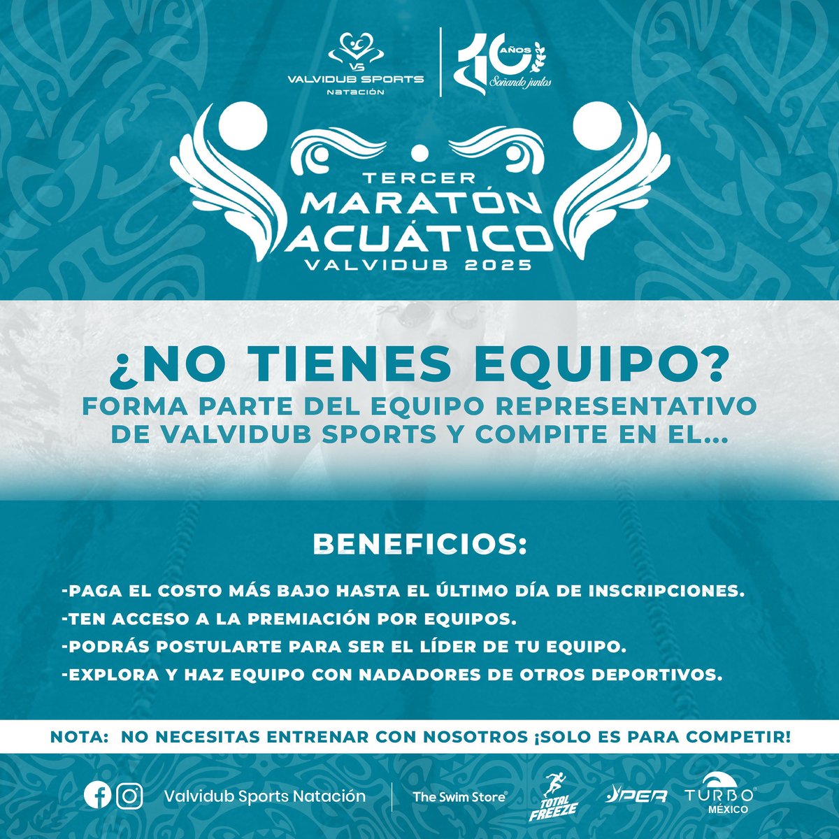 ValvidubSports's tweet photo. 🟢¿Te gustaría participar en el 3er Maratón Acuático Valvidub 2025 pero no tienes equipo? ESTO ES PARA TI 😎

#ValvidubSportsTeam te invita a formar parte de su equipo representativo donde tendrás acceso a beneficios únicos ✨🏊🏼‍♂️

¡Solicita convocatoria por DM e inscríbete! 📲 https://t.co/3T4MH4hVBf