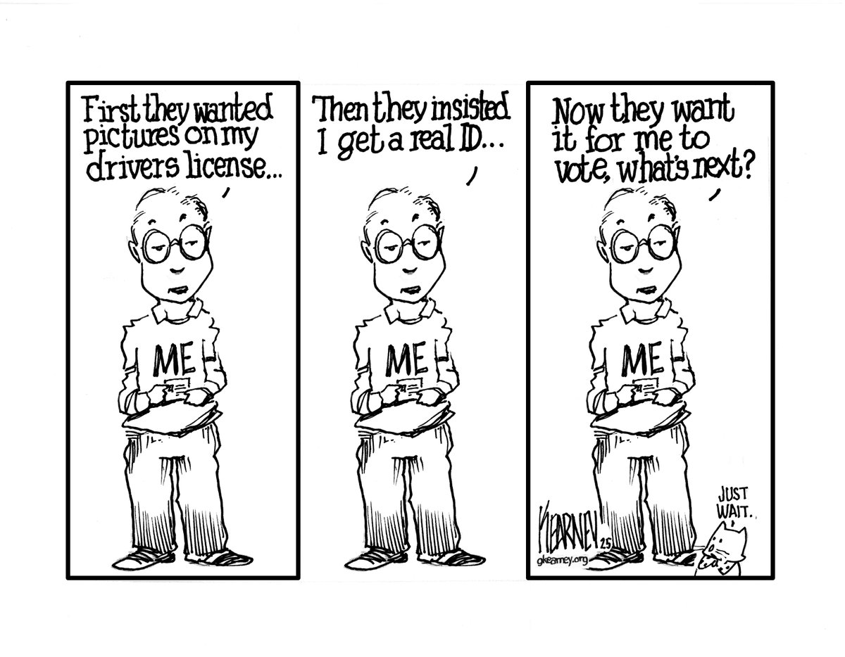gkearney's tweet image. Golden, Mills, Press Herald all against Question 1 #voting #voterid #question1 #maine #cartoon