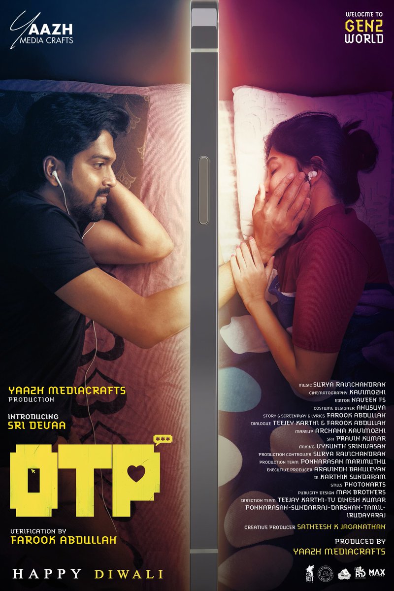 cinewoodss's tweet photo. From screens to souls… a love story of our generation. Here’s the #OTPFirstLook 💛 #GenZLove

Presents @YaazhOfficial  
Directed by @farookt27  

Cast :  Sri devaa , Pavithra Venkatraman

@kavimozhi1 @suryabe20  
@onlyaravindh @teejay_karthi
#OTPfirstlook #yaazhMediacrafts https://t.co/GBB6dxechY