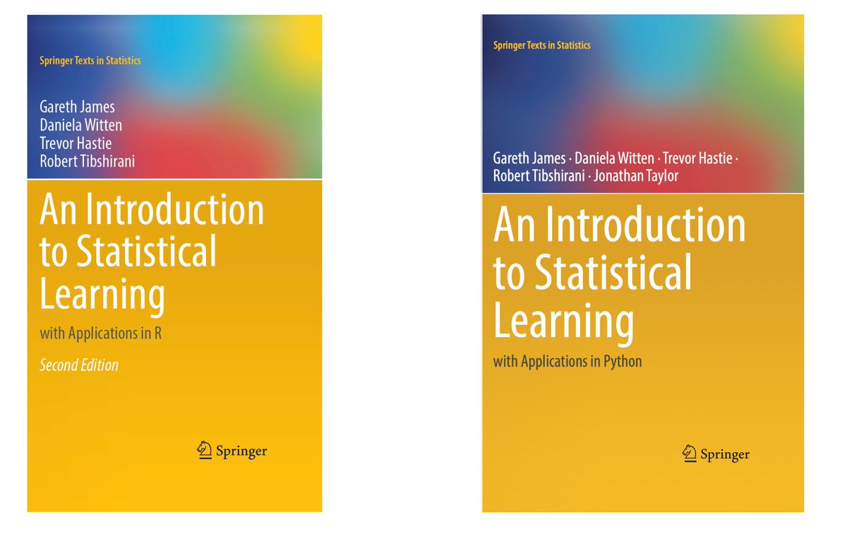 PriyanshuP1405's tweet image. Statistics learning resources🚀
An Introduction to Statistical Learning 
These books are one of the best free stats implementation books available online.
Books link - statlearning.com
Youtube playlist (python) - youtube.com/playlist?list=…
Youtube playlist (R) -…